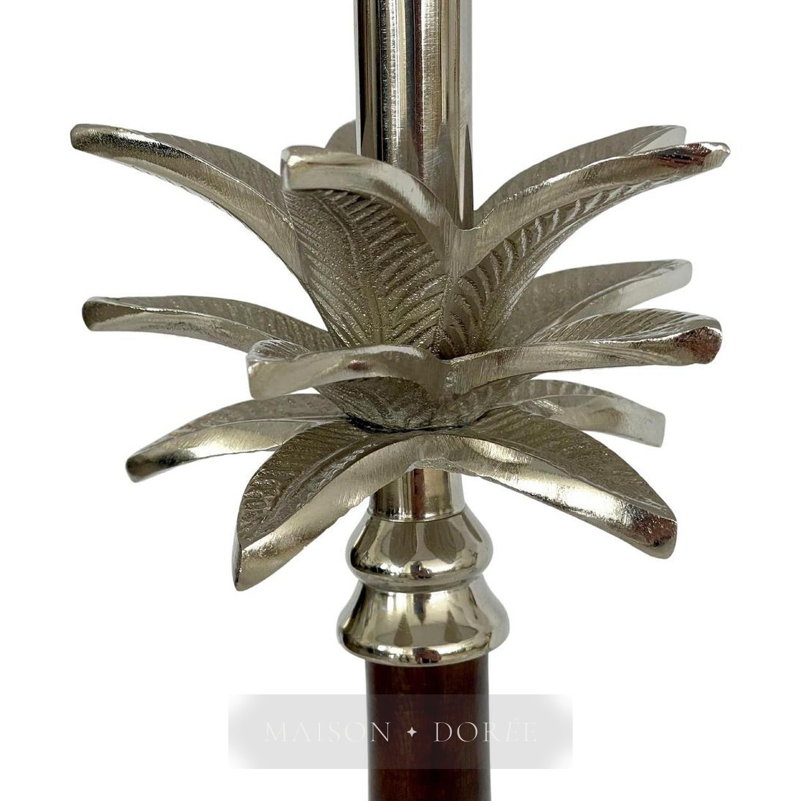 Nickel/Wood Palm Lamp W/Nat Linen Shade