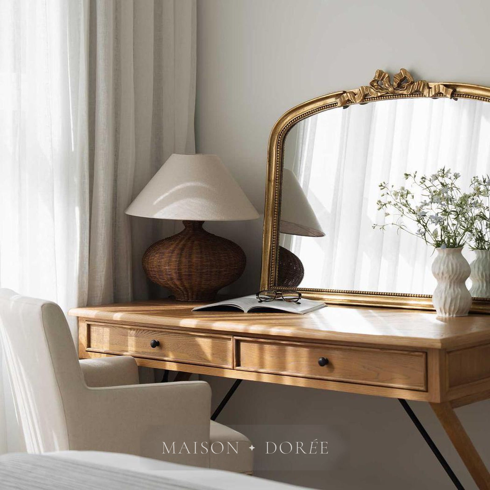 Dallas Rattan Table Lamp with linen shade