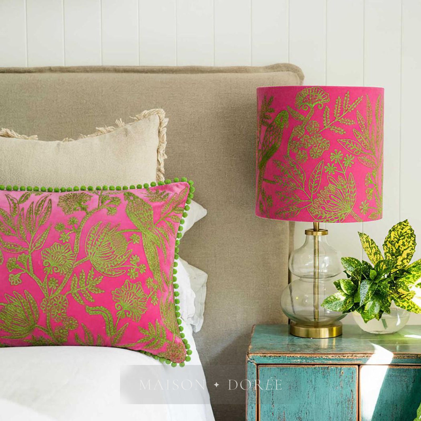 Jungle Bird Cushion 40x60cm Pink & Green - view 2