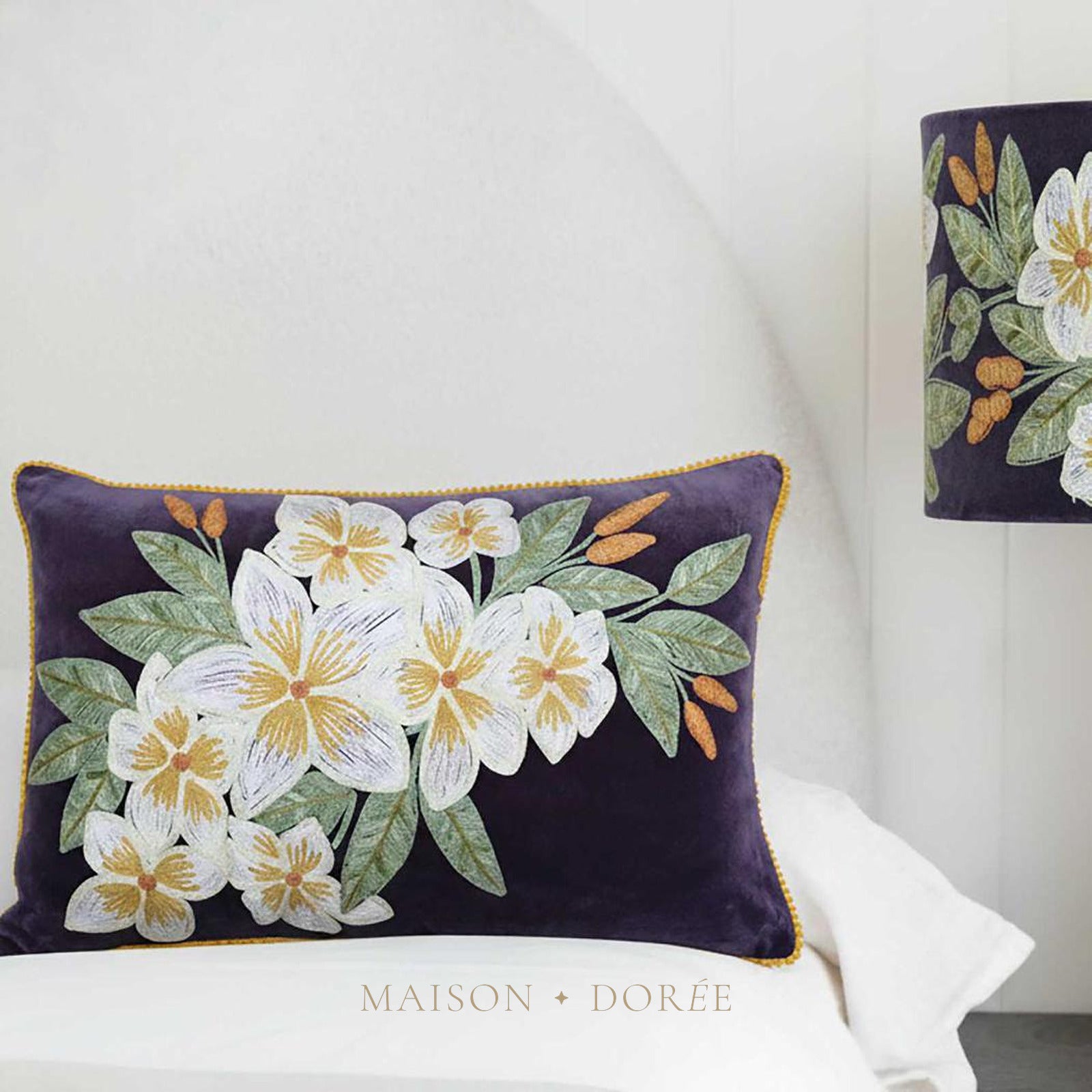 White Frangipani Cushion 40x60cm Plum - view 2