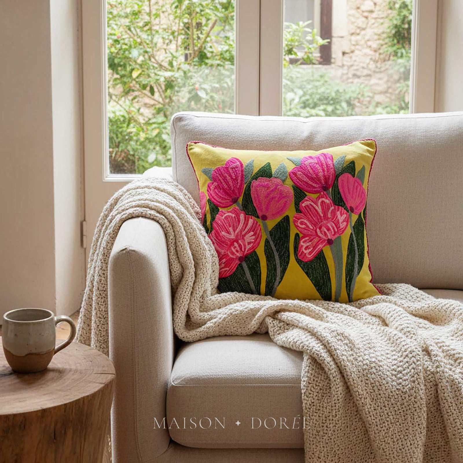 Lotus Flower Cushion 50x50cm Yellow - view 2