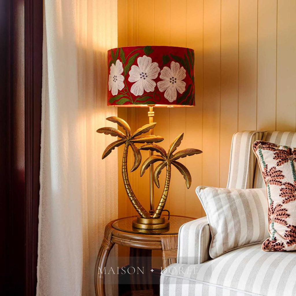 Double Palm Table Lamp Base only Antique Gold