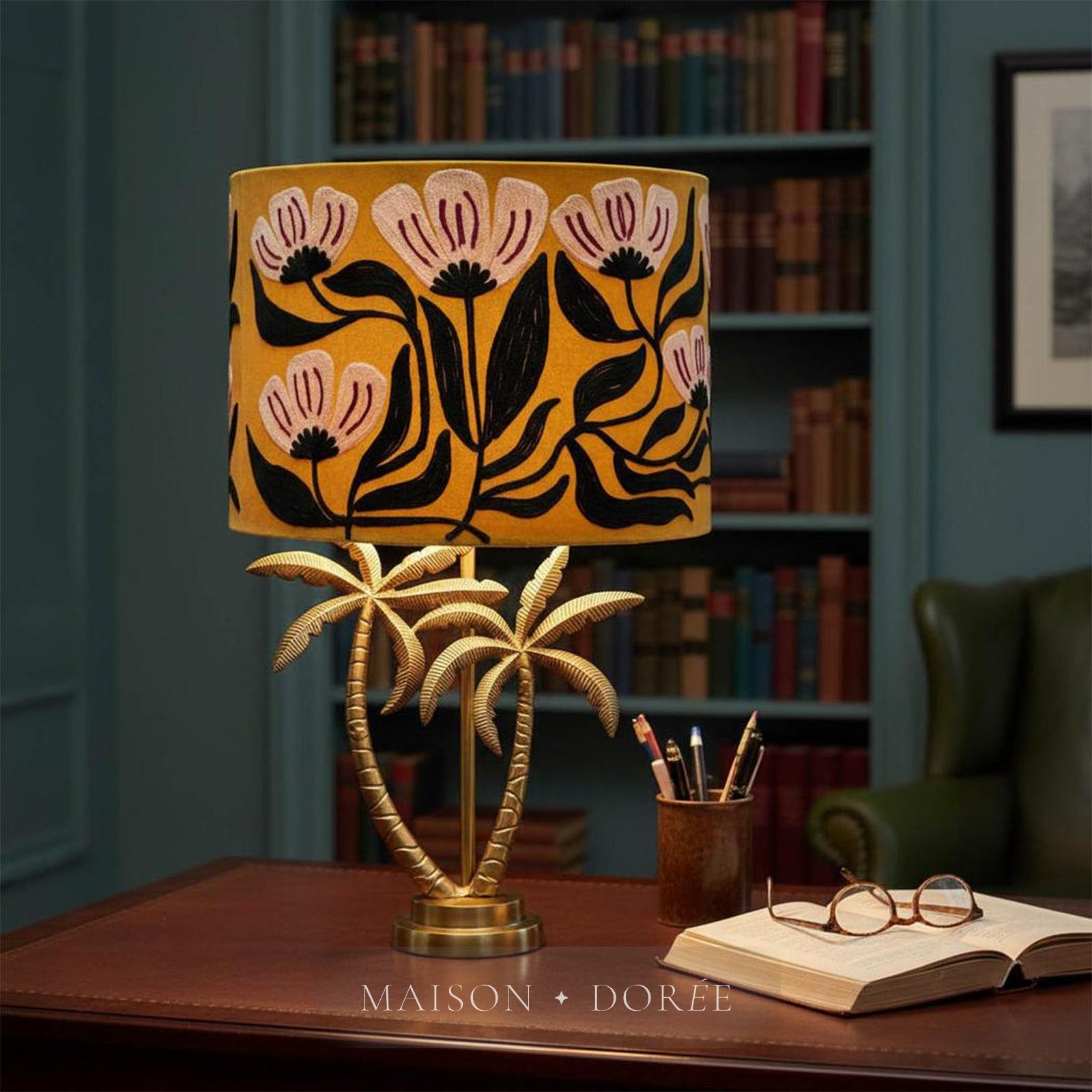 Double Palm Table Lamp Base only Antique Gold