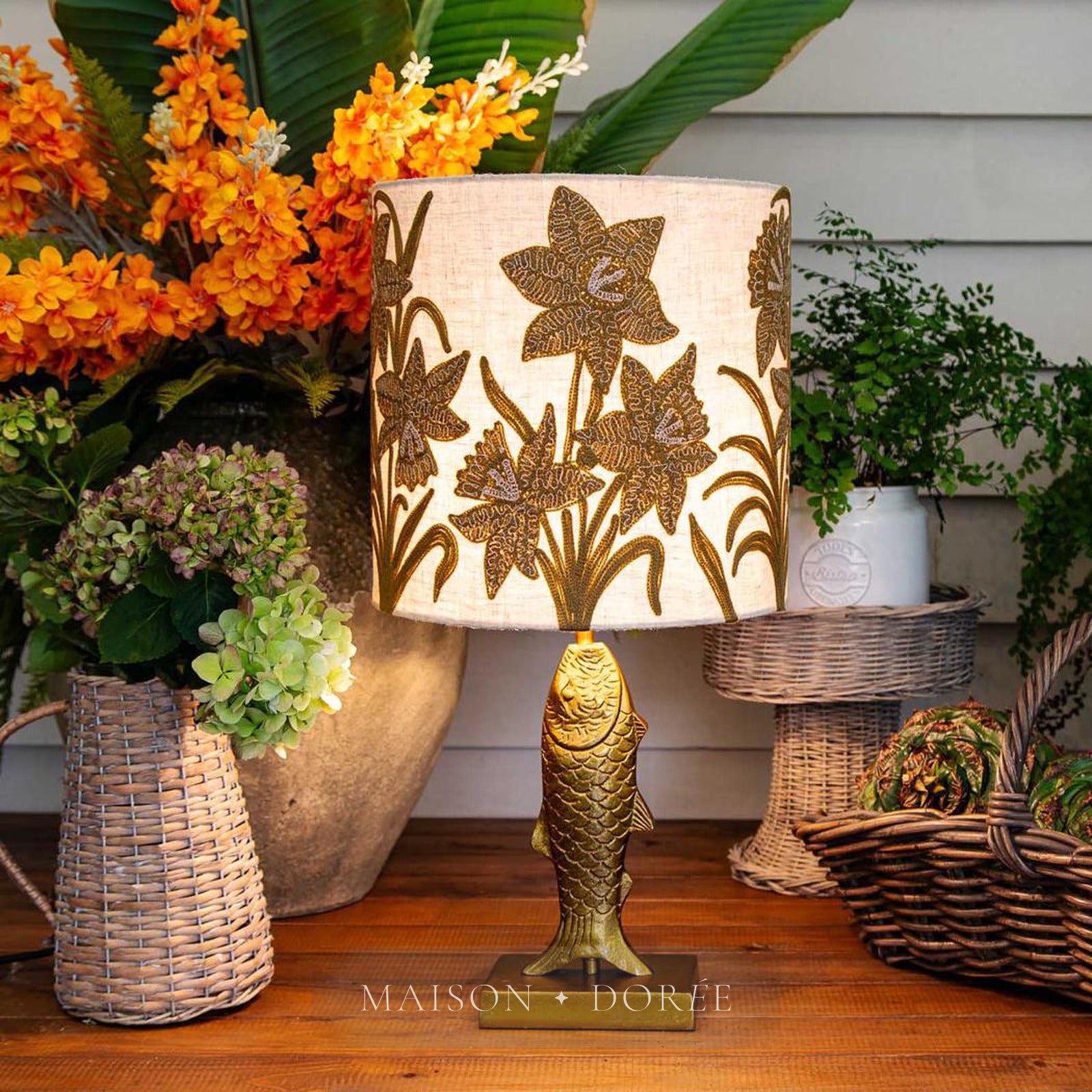 Fish Table Lamp Base only Antique Gold