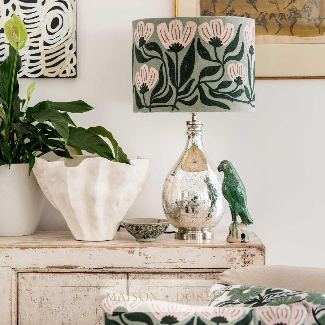 AD Daisy Velvet Drum Shade Sage Green