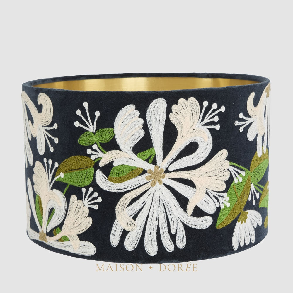 Honeysuckle Velvet Drum Shade Navy Multi