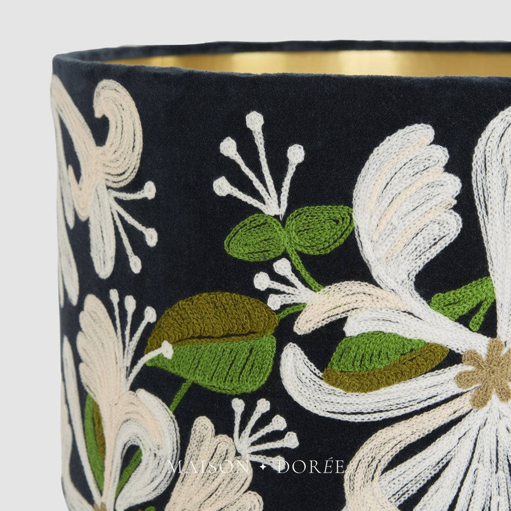 Honeysuckle Velvet Drum Shade Navy Multi