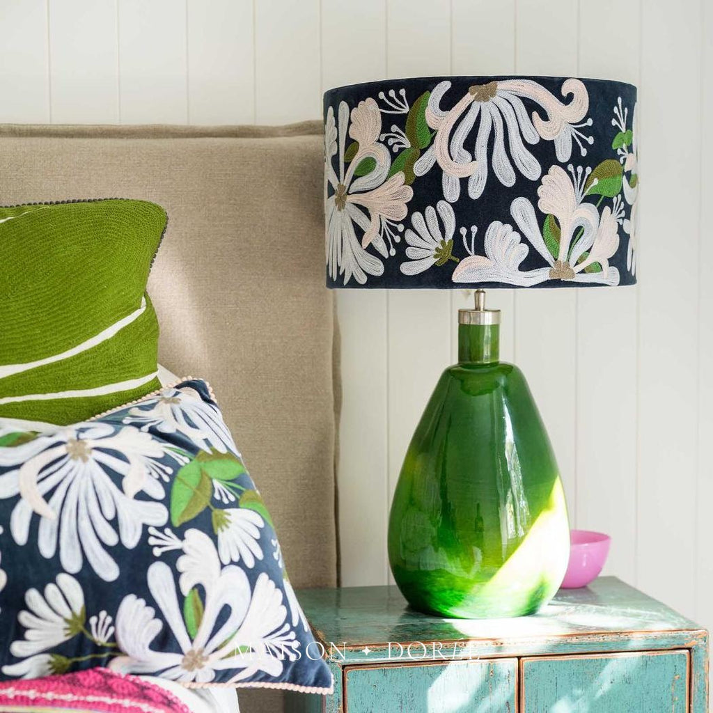 Honeysuckle Velvet Drum Shade Navy Multi
