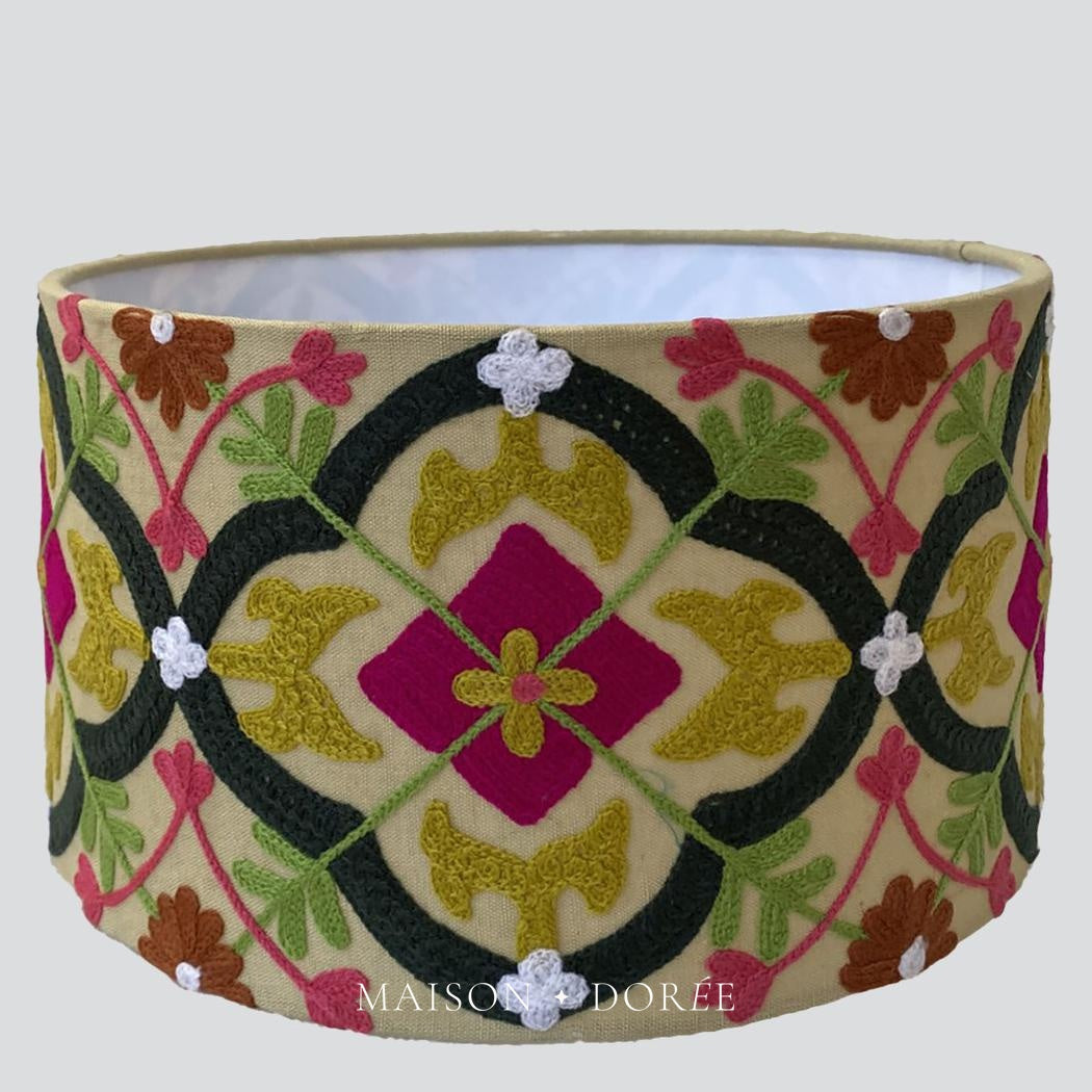 Mosaic Cotton Drum Shade Pink / Mustard Multi