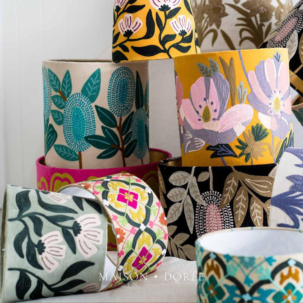 Mosaic Cotton Drum Shade Pink / Mustard Multi