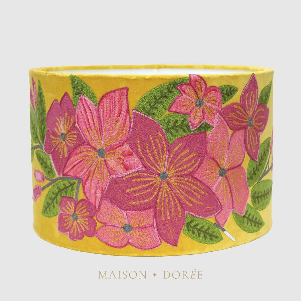 Pink Frangipani Drum Shade 40x25cm Yellow