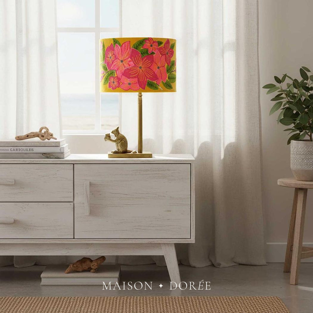 Pink Frangipani Drum Shade 40x25cm Yellow