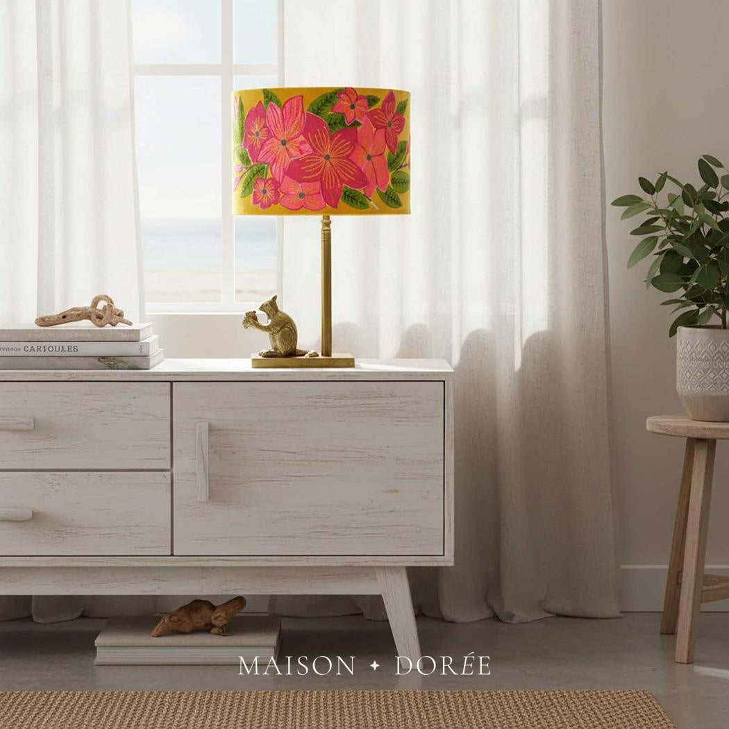 Pink Frangipani Drum Shade 40x25cm Yellow
