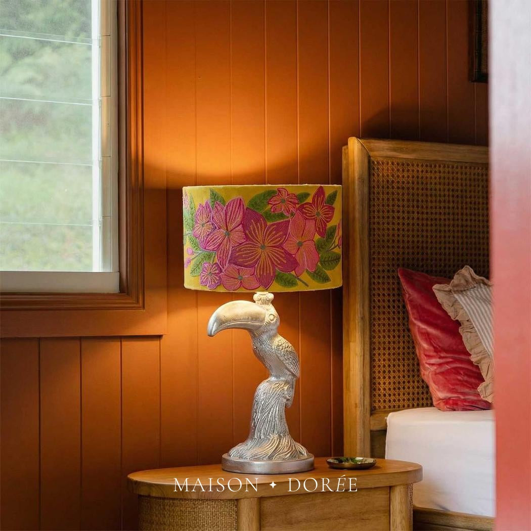 Pink Frangipani Drum Shade 40x25cm Yellow