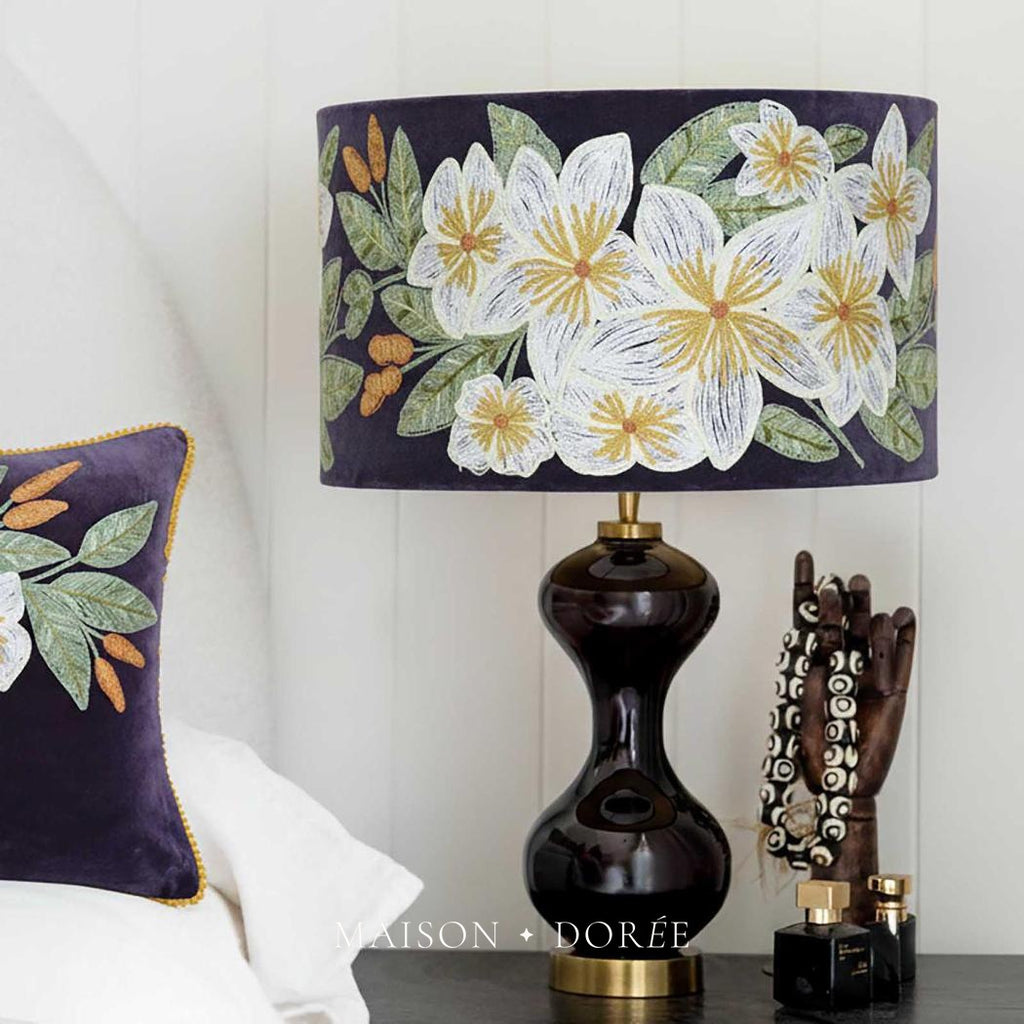 White Frangipani Drum Shade 40x25cm Plum