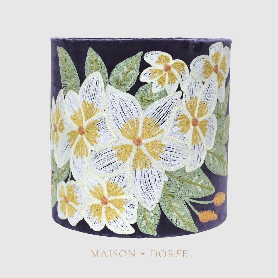 White Frangipani Drum Shade 30x30cm Plum