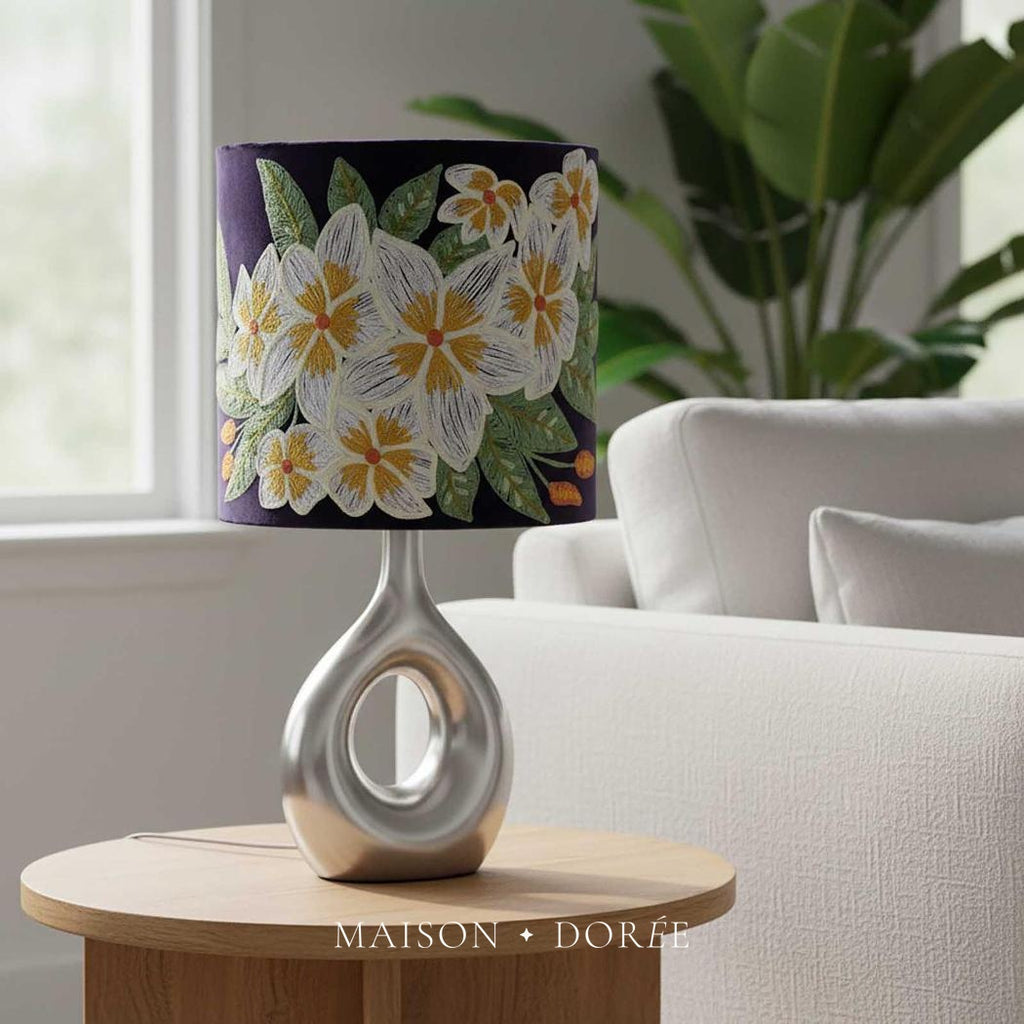 White Frangipani Drum Shade 30x30cm Plum