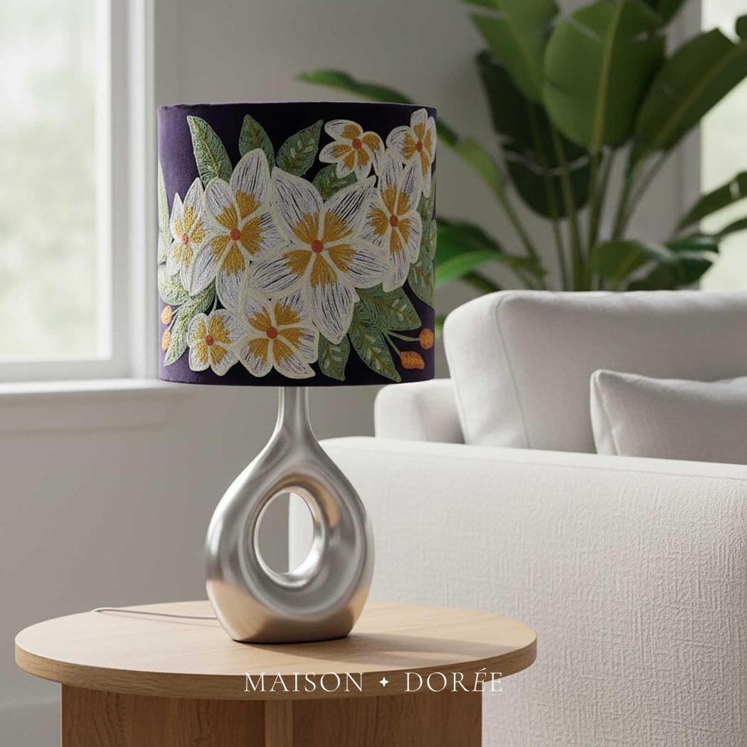 White Frangipani Drum Shade 30x30cm Plum