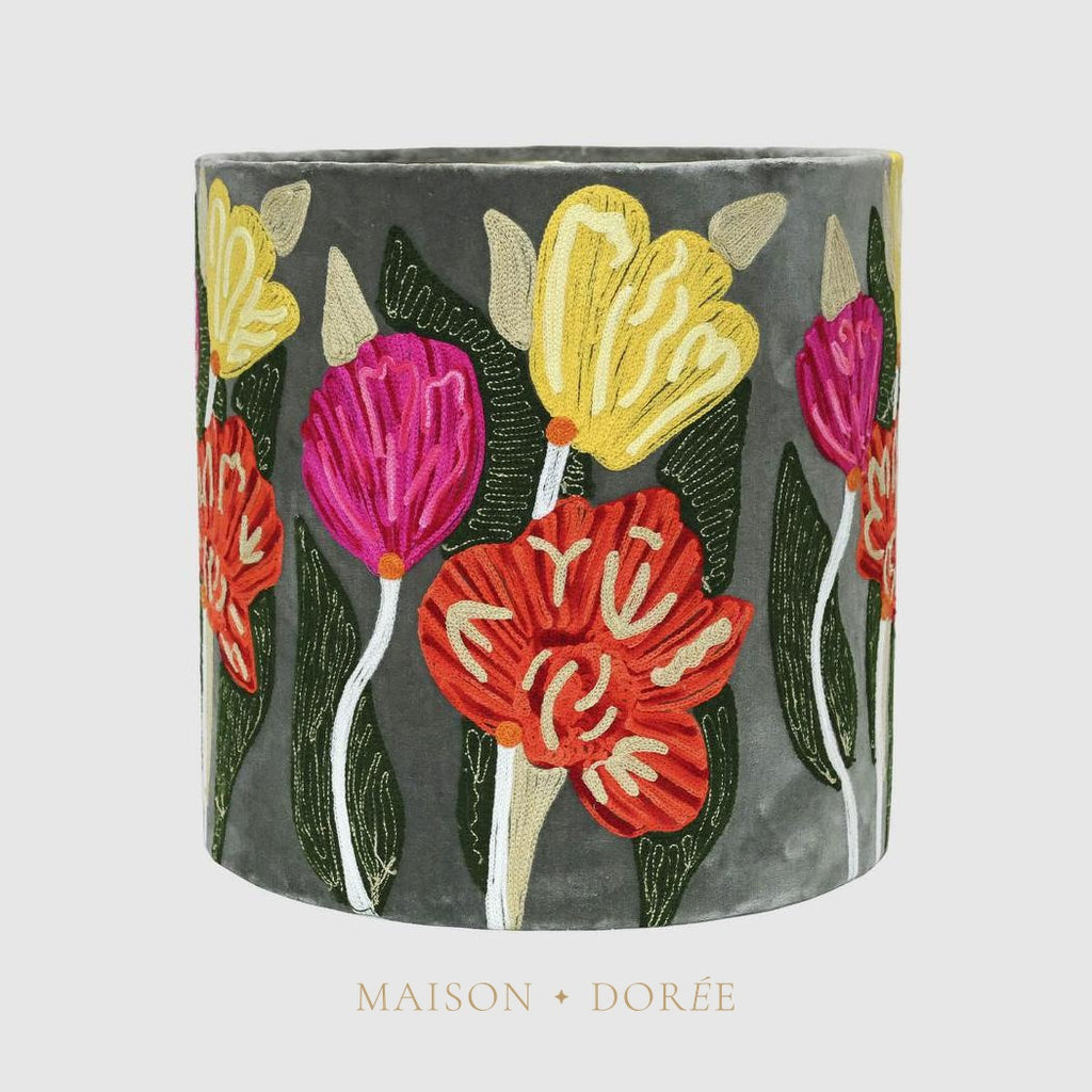 Lotus Flower Drum Shade 30x30cm Grey